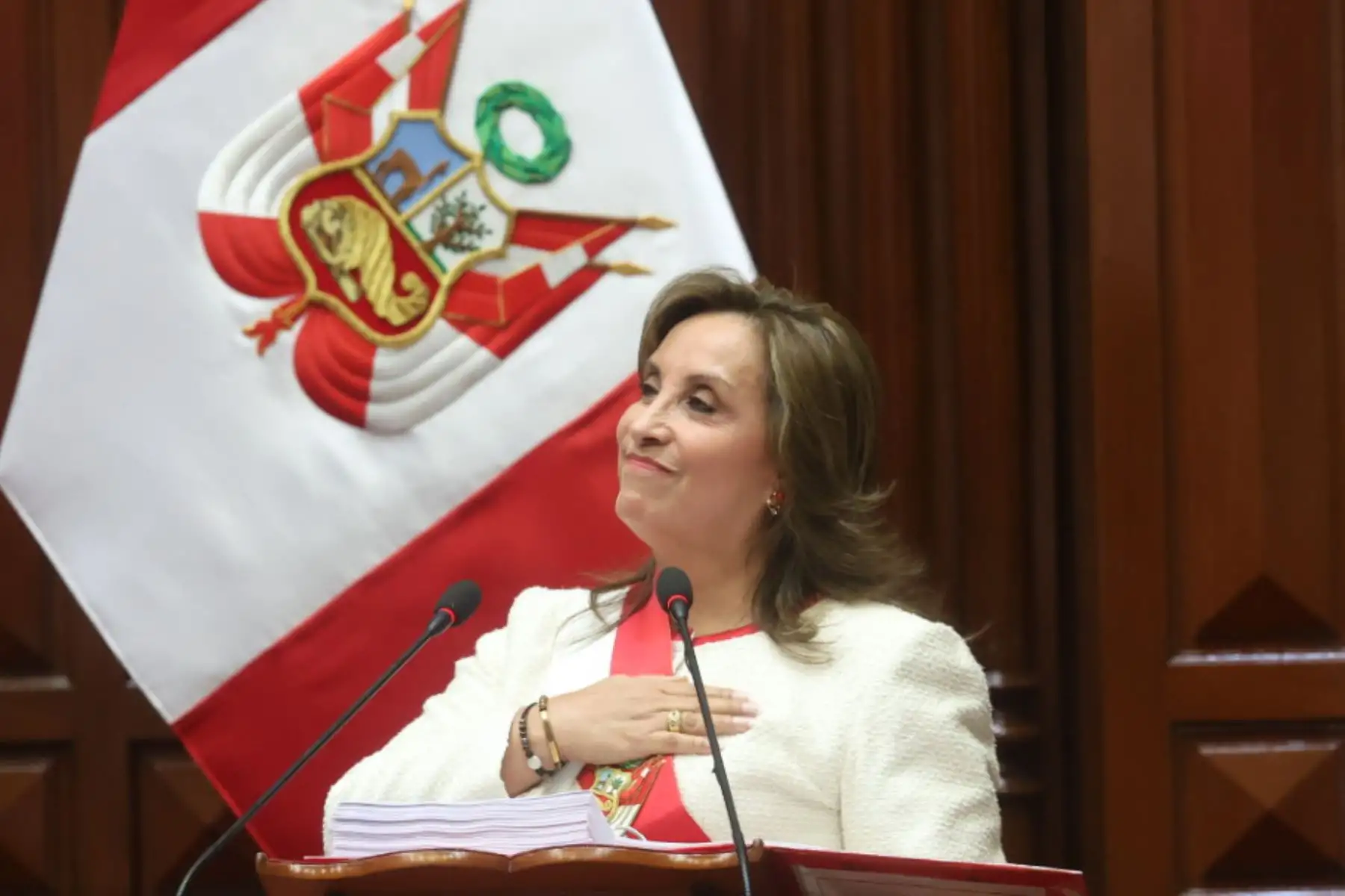 La presidenta Dina Ercilia Boluarte Zegarra se dirige al país en un mensaje a la Nación como parte de las actividades previstas con ocasión del 204° Aniversario de la Proclamación de la Independencia Nacional.Foto: ANDINA/ Juan Carlos Guzman