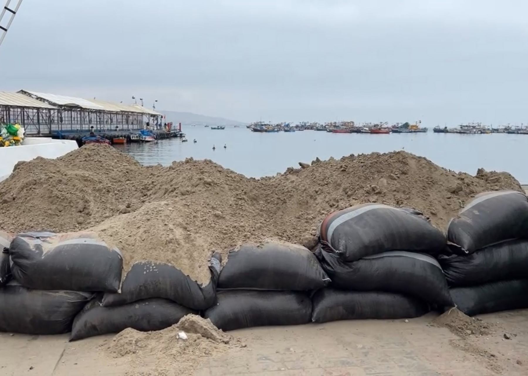 En Paracas se dispuso la colocación de sacos de arena como barrera de seguridad ante la llegada del tren de olas por el terremoto de magnitud 8.8 en Rusia.