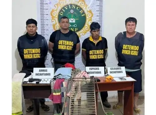 La Policía Nacional capturó en Ucayali a cuatro presuntos miembros de la organización criminal “Los intocables de la ley” acusados de participar en el secuestro y extorsión de un ciudadano brasileño. ANDINA/Difusión