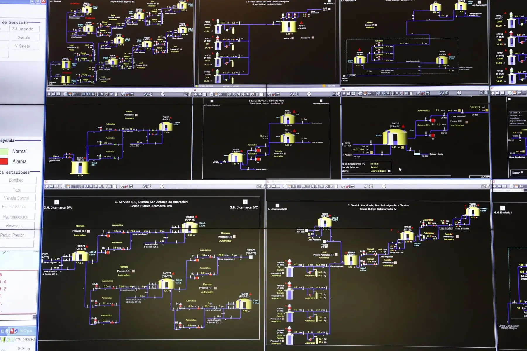 Este es el módulo del Sistema Scada de la Planta de Tratamiento de Agua Potable La Atarjea de Sedapal, en el distrito de El Agustino, desde donde se monitorean todas las máquinas del complejo. Foto: ANDINA/Daniel Bracamonte
