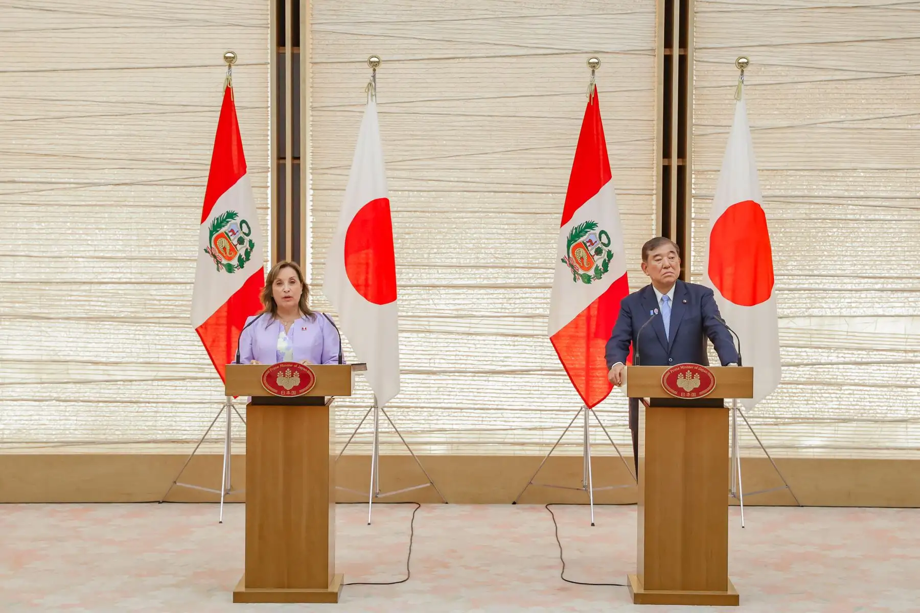 La presidenta de la República del Perú, Dina Ercilia Boluarte Zegarra, sostuvo una reunión bilateral con el Primer Ministro de Japón, Shigeru Ishiba, donde se abordaron las oportunidades de negocio para ambos países en rubros como turismo y construcción, entre otros. Foto: ANDINA/Presidencia