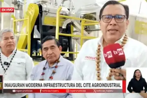 Ministro de la Producción, Sergio González, inauguró hoy moderna infraestructura en la CITE Huallaga, ubicado en la región Huánuco para impulsar la exportación de café, cacao y frutas tropicales. Foto: Captura TV.