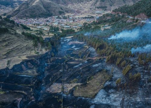 Más de 50 hectáreas de pastos naturales y árboles arrasó un incendio forestal registrado en el abra Ccorao, ubicado en el distrito de San Sebastián, en Cusco. El fuego se abría originado tras la práctica de una ofrenda a la Pachamama. ANDINA/Difusión