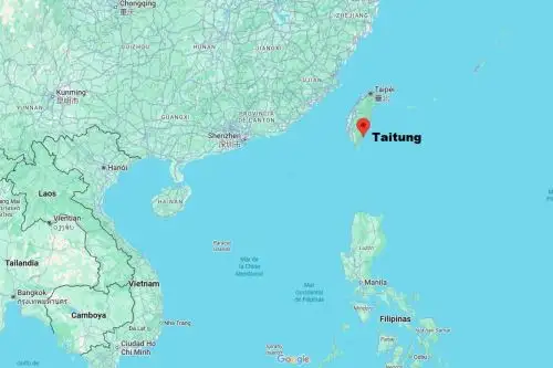 Mapa de localización de Taitung, donde tocará tierra el tifón Podul. Imagen: Google Maps.