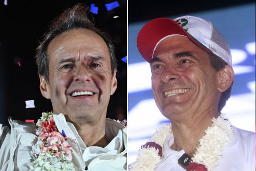 Composición fotográfica: expresidente Jorge Quiroga y senador Rodrigo Paz pasan a segunda vuelta en Bolivia. Foto: AFP.