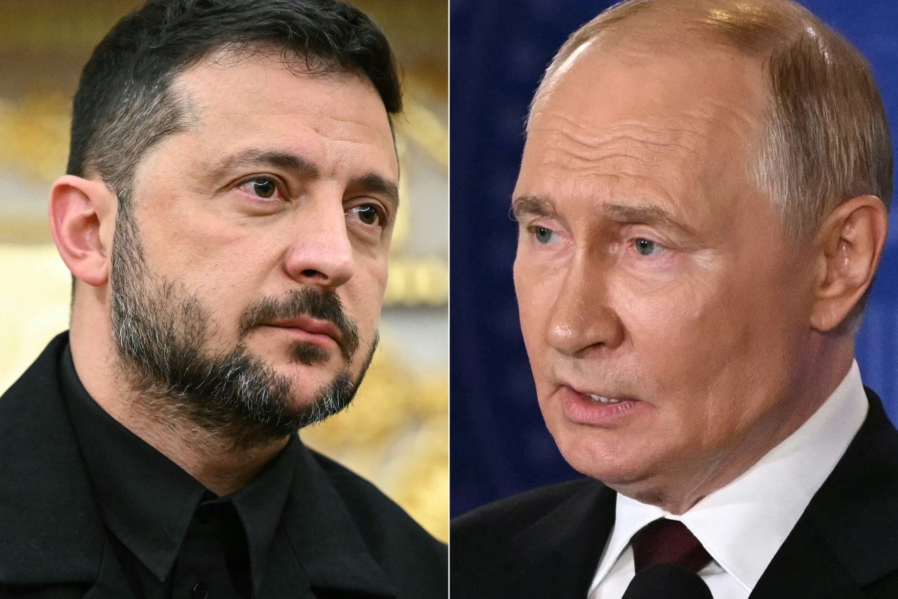 Presidentes de Ucrania, Volodímir Zelenski, y de Rusia, Vladímir Putin. Foto: AFP.