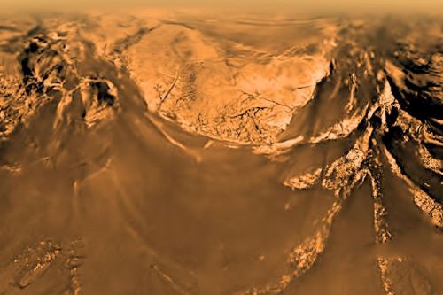 La sonda Huygens captó esta vista aérea de Titán desde una altitud de 10.000 metros (33.000 pies). Foto: ESA/NASA/JPL/Universidad de Arizona