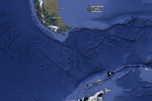 Zona del Paso de Drake, en el sur de Chile. Imagen: Google Maps.
