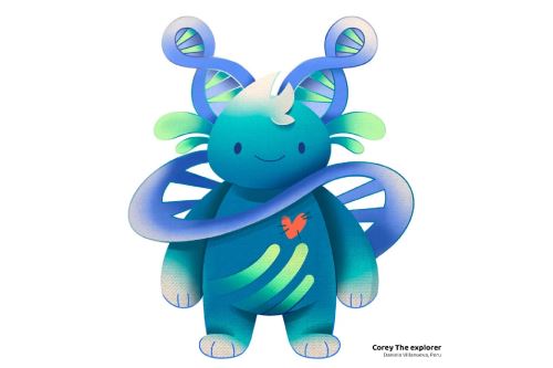 El diseño de Daniela Villanueva, estudiante de la Pontificia Universidad Católica del Perú (PUCP), lleva por nombre “Corey The Explorer”, una criatura tierna, amigable y curiosa, creada en inspiración del ADN humano.