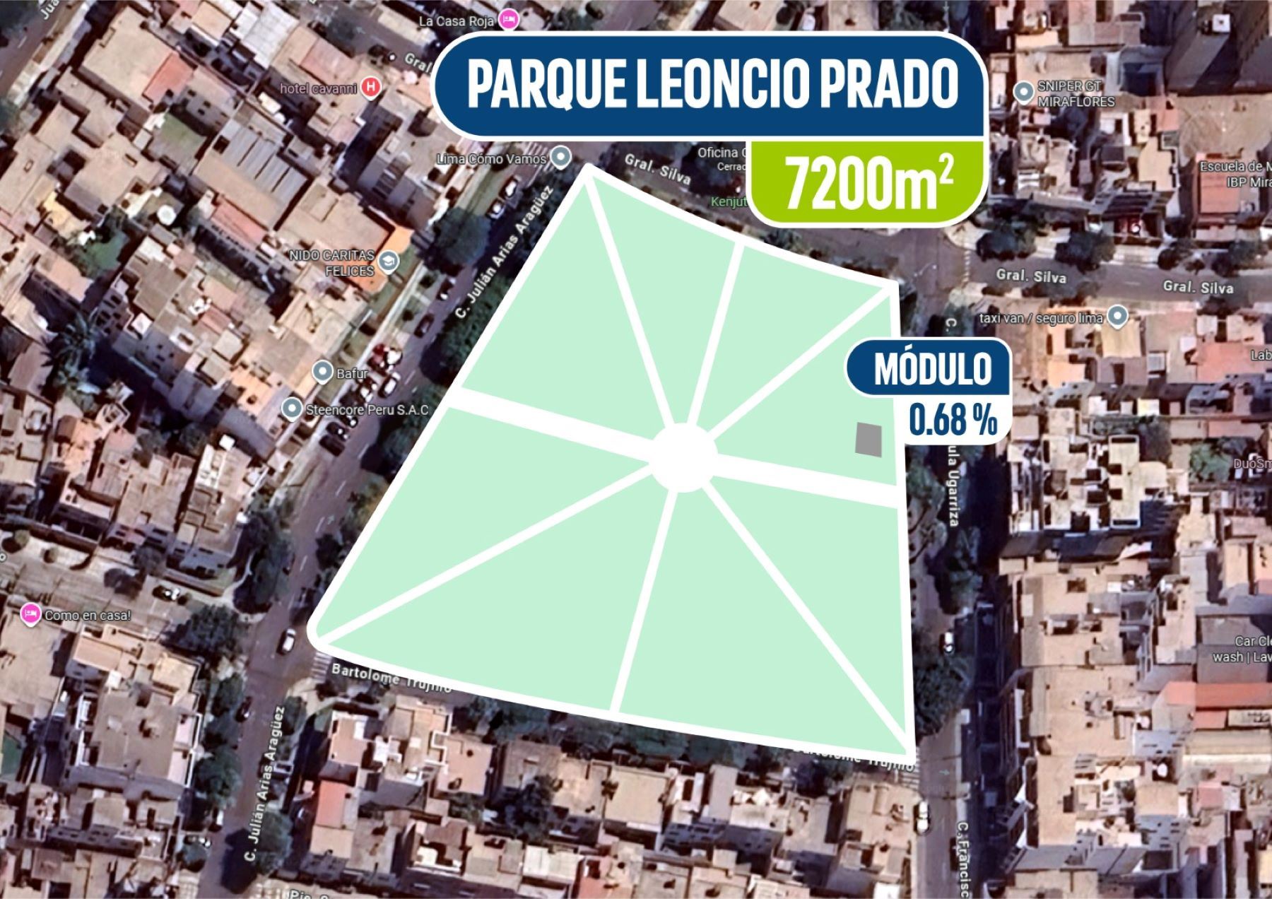 Conocido espacio público del distrito tiene una extensión total de 7245 m2, mientras que módulo para el Serenazgo ocupa un espacio de solo 49 m2. Foto: Difusión