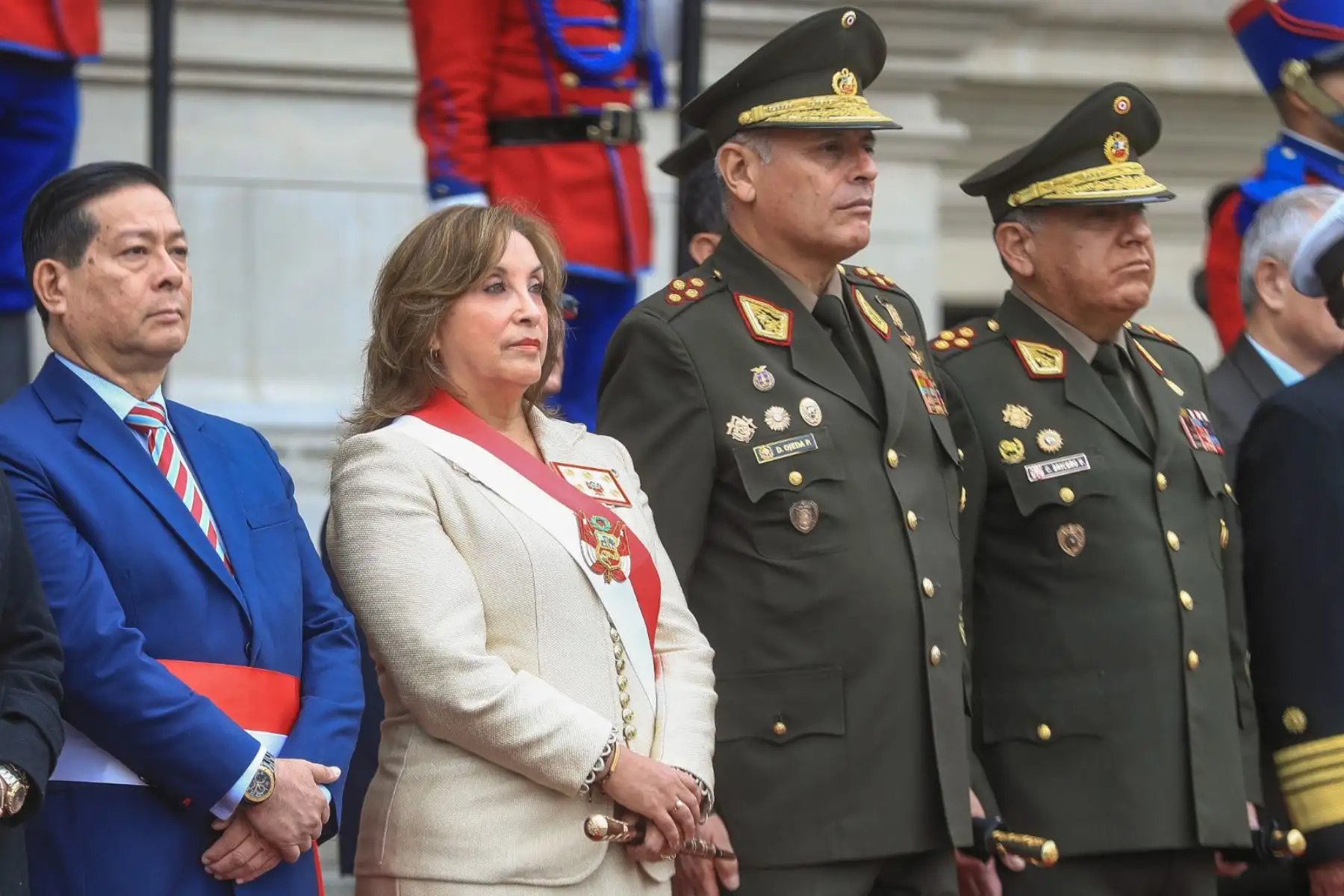 La presidenta Dina Boluarte lidera la ceremonia por el Día de la Defensa Nacional, en Palacio de Gobierno.
Foto: ANDINA/Prensa Presidencia