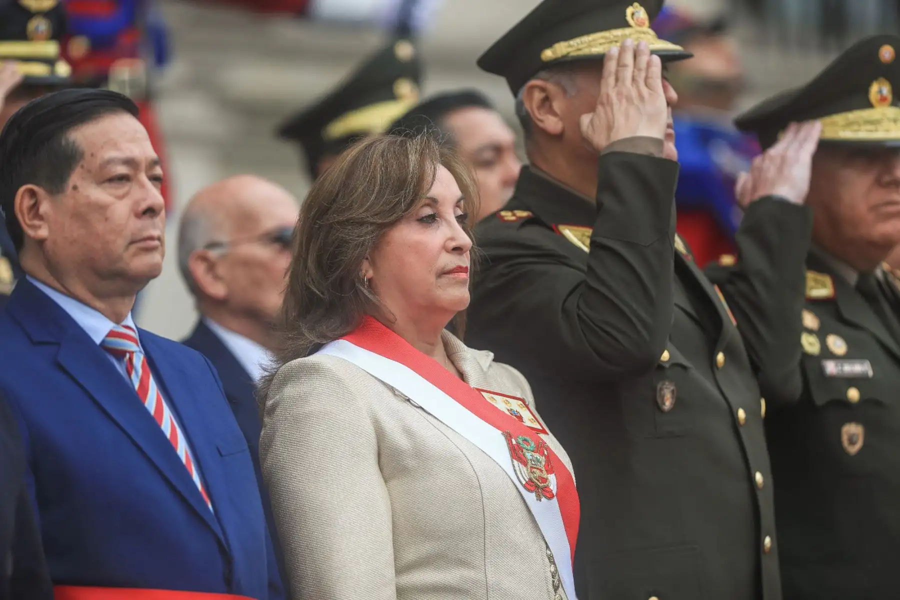 La presidenta Dina Boluarte lidera la ceremonia por el Día de la Defensa Nacional, en Palacio de Gobierno.
Foto: ANDINA/Prensa Presidencia