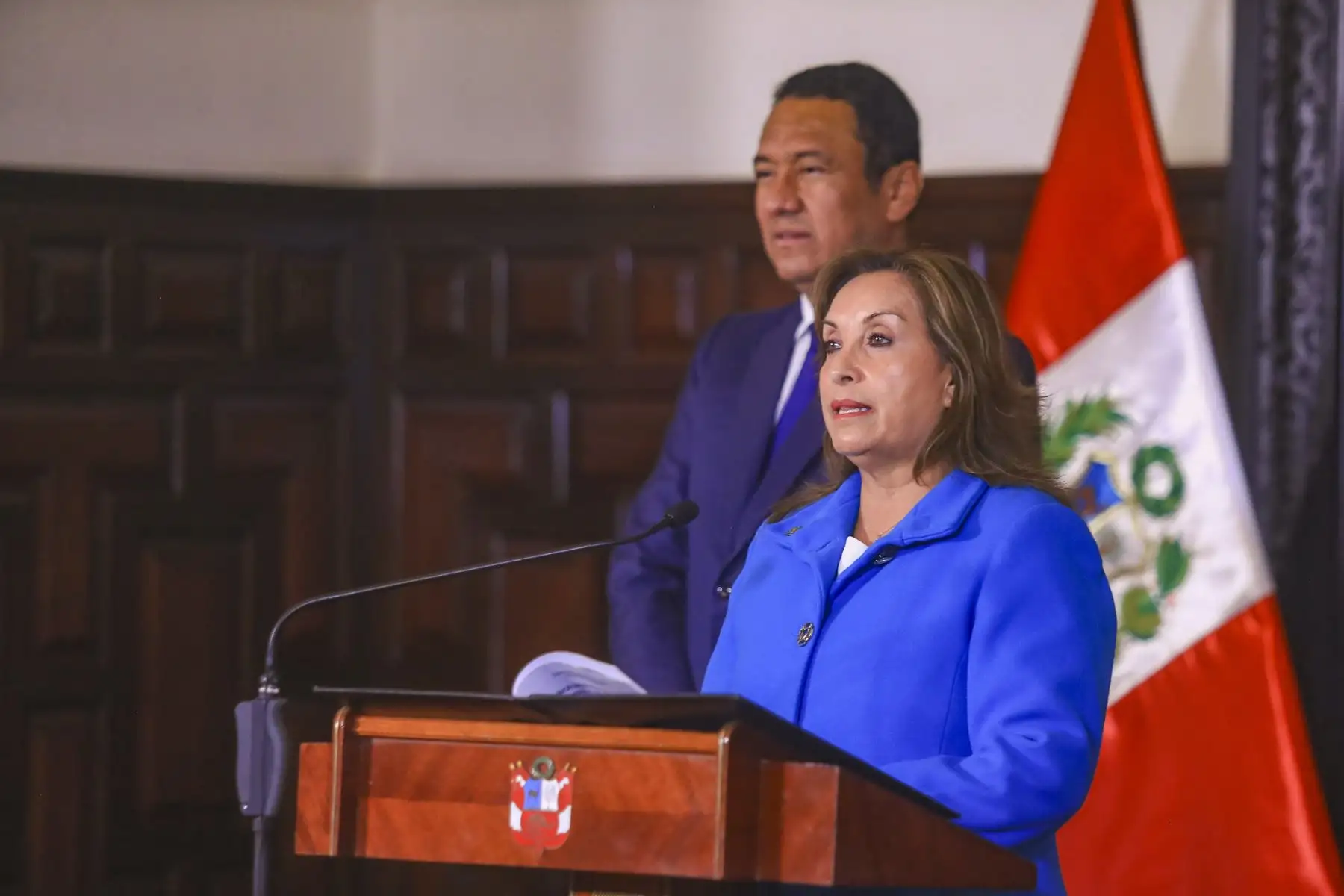 Presidenta Dina Boluarte preside la ceremonia de firma de convenio para mejorar el afianzamiento hídrico en el Valle del río ShullcasFoto: ANDINA/Prensa Presidencia