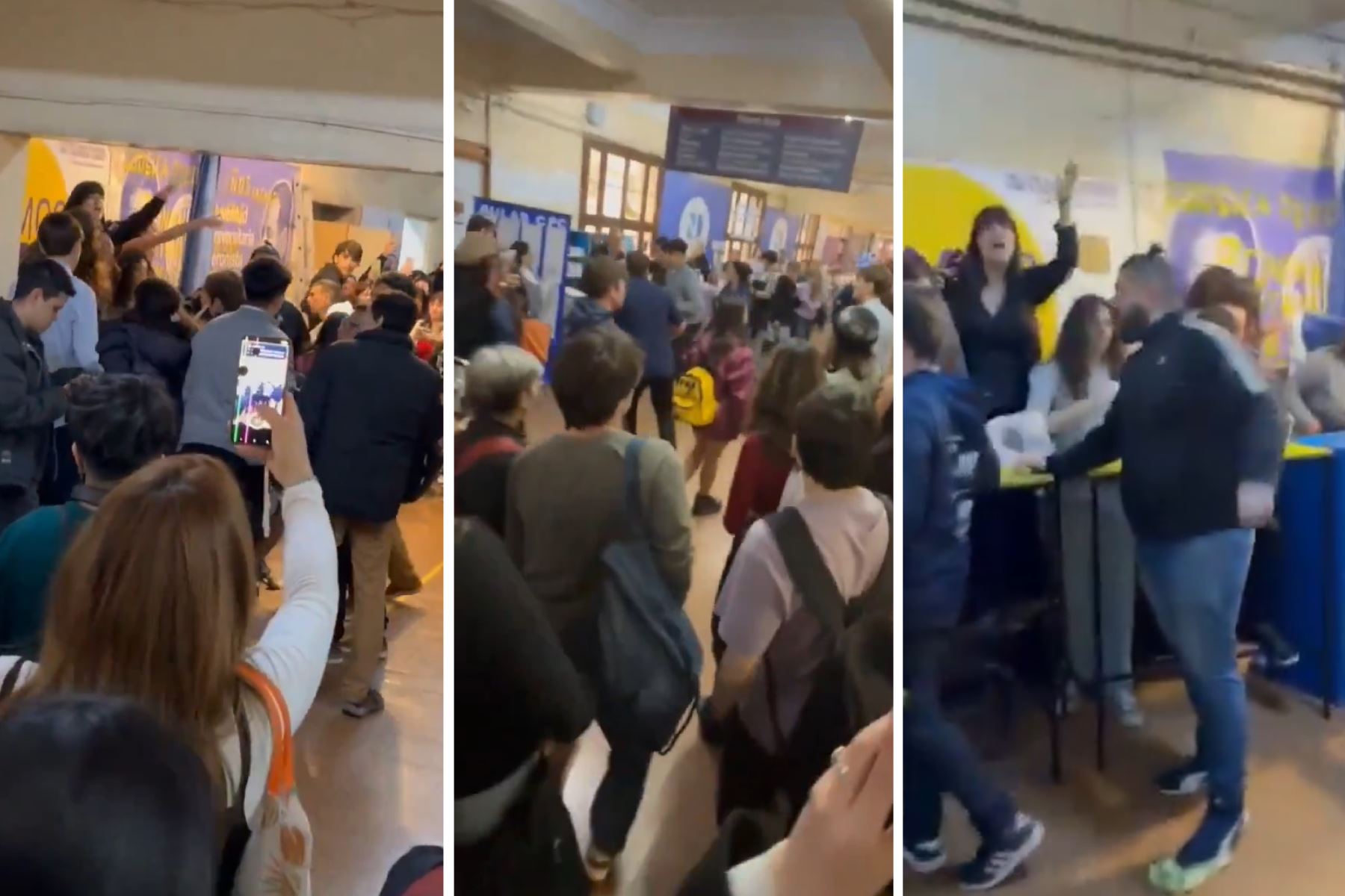 Capturas de videos en redes sociales que muestran los enfrentamientos en la Universidad de Buenos Aires. Foto: Composición con imágenes de X.