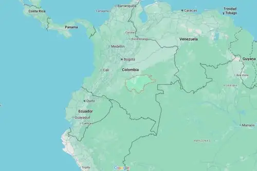 Mapa de localización del departamento de Guaviare, en el sureste de Colombia. Imagen: Google Maps.
