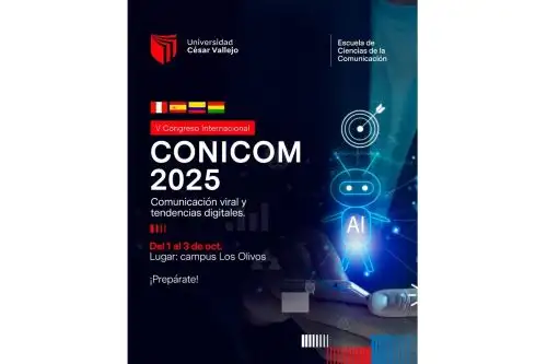 Pieza gráfica de la UCV para anunciar el quinto Congreso Internacional de Comunicación. Imagen: UCV/Difusión.