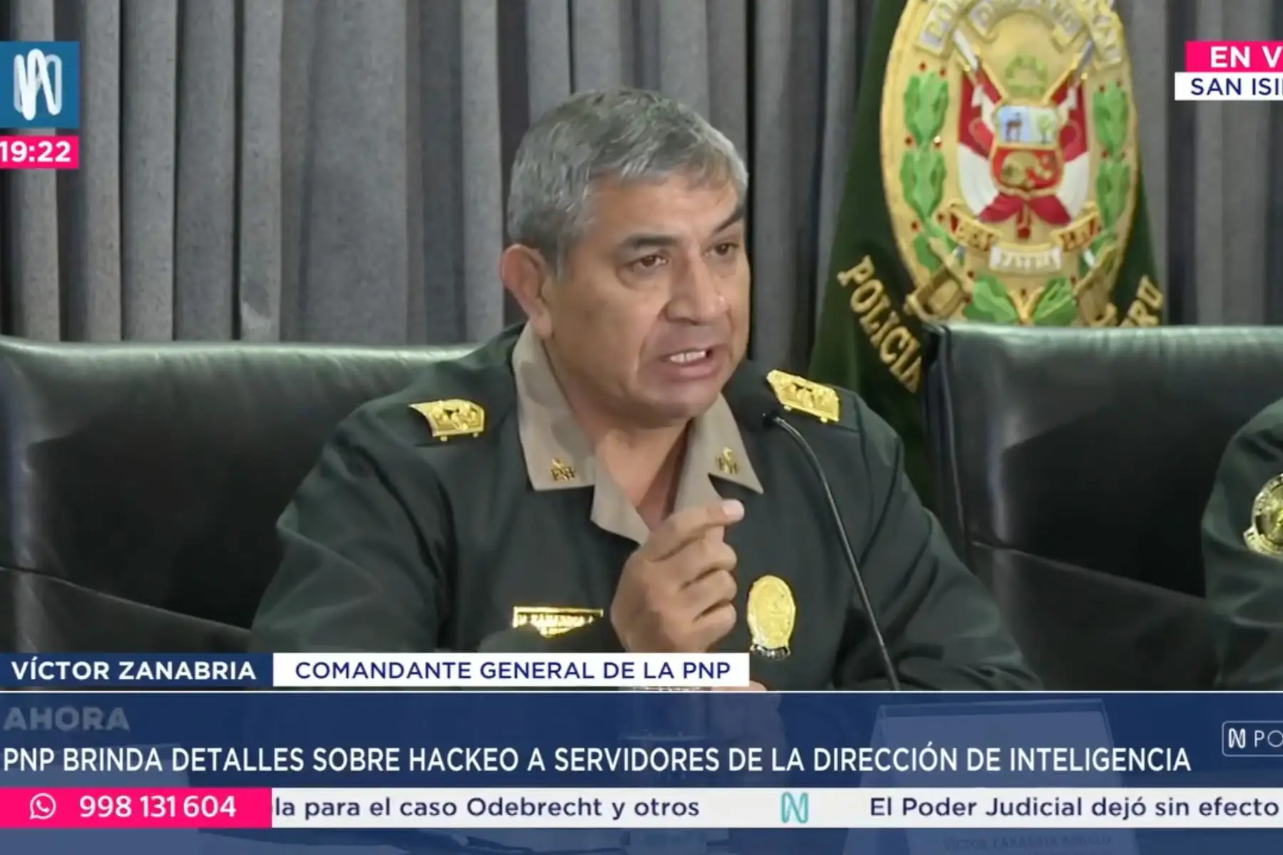 El comandante general de la Policía Nacional del Perú, Víctor Zanabria, Captura TV