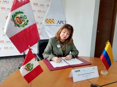 La directora ejecutiva de APCI, Noela Pantoja, se reunió con si par de Colombia, Gabriel Lazala Silva, con quien acordó el desarrollo de ocho proyectos en diversos sectores. ANDINA/Difusión
