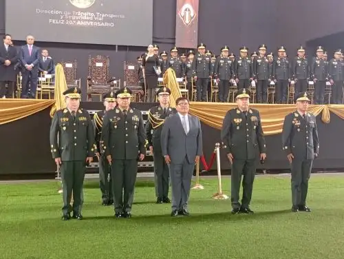 Ministro del Interior, Carlos Malaver, encabezó la ceremonia por el 20.° aniversario de creación de la Dirección de Tránsito, Transporte y Seguridad Vial de la Policía Nacional del Perú. ANDINA/Difusión