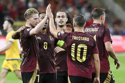 Kevin De Bruyne de Bélgica celebra con sus compañeros durante el partido de clasificación para la Copa Mundial de la FIFA 2026 del Grupo J entre Bélgica y Kazajistán en Bruselas. Foto: EFE