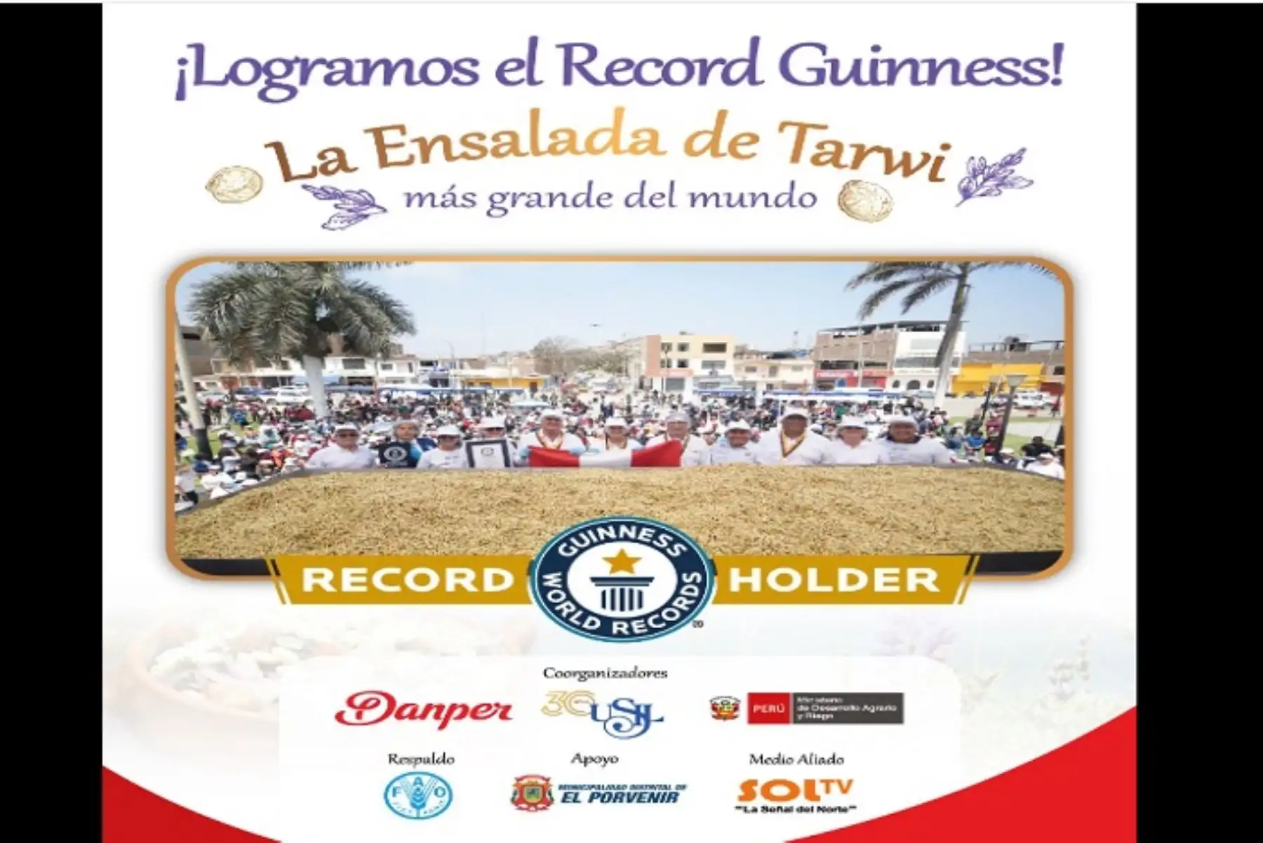 La región de La Libertad suma así su segundo Guinness, tras la ensalada de alcachofa de 784,53 kilos lograda en 2019 en la ciudad de Trujillo.