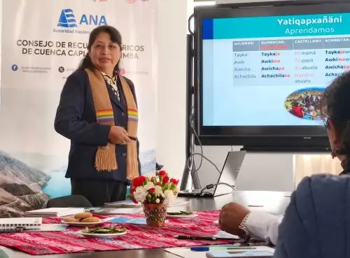 Especialistas de la Autoridad Nacional del Agua (ANA) fortalecieron las capacidades de los integrantes del Consejo de Recursos Hídricos de Cuenca Caplina Locumba (Tacna) con una clase maestra en lengua aimara. ANDINA/Difusión
