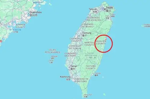 Mapa de ubicación del condado de Hualien, en el este de Taiwán. Imagen: Google Maps.