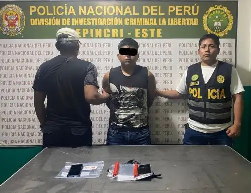 Policía Nacional detiene a un presunto extorsionador de comerciantes de mercado Miguel Grau del distrito de El Porvenir, provincia de Trujillo.