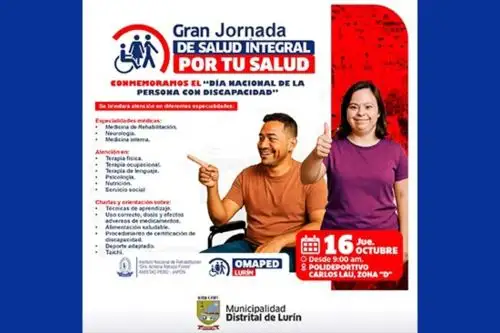 Gran Jornada de Salud en Lurín: INR brindará atención integral a personas con discapacidad mañana 16 de octubre