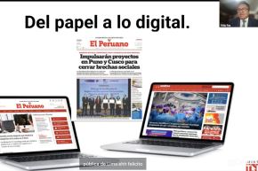 El director (e) de Medios Periodísticos de Editora Perú, Félix Paz, participó en charla virtual “Bicentenario del diario El Peruano”. Foto: Captura TV