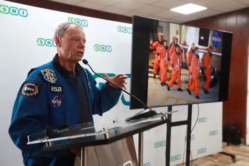 Sweden astronaut Christer Fuglesang visit Peru to lecture about his experience and inspire people to achieve their goals.in the National Industry Society., Photo : ANDINA / Lino Chipana Obregón.