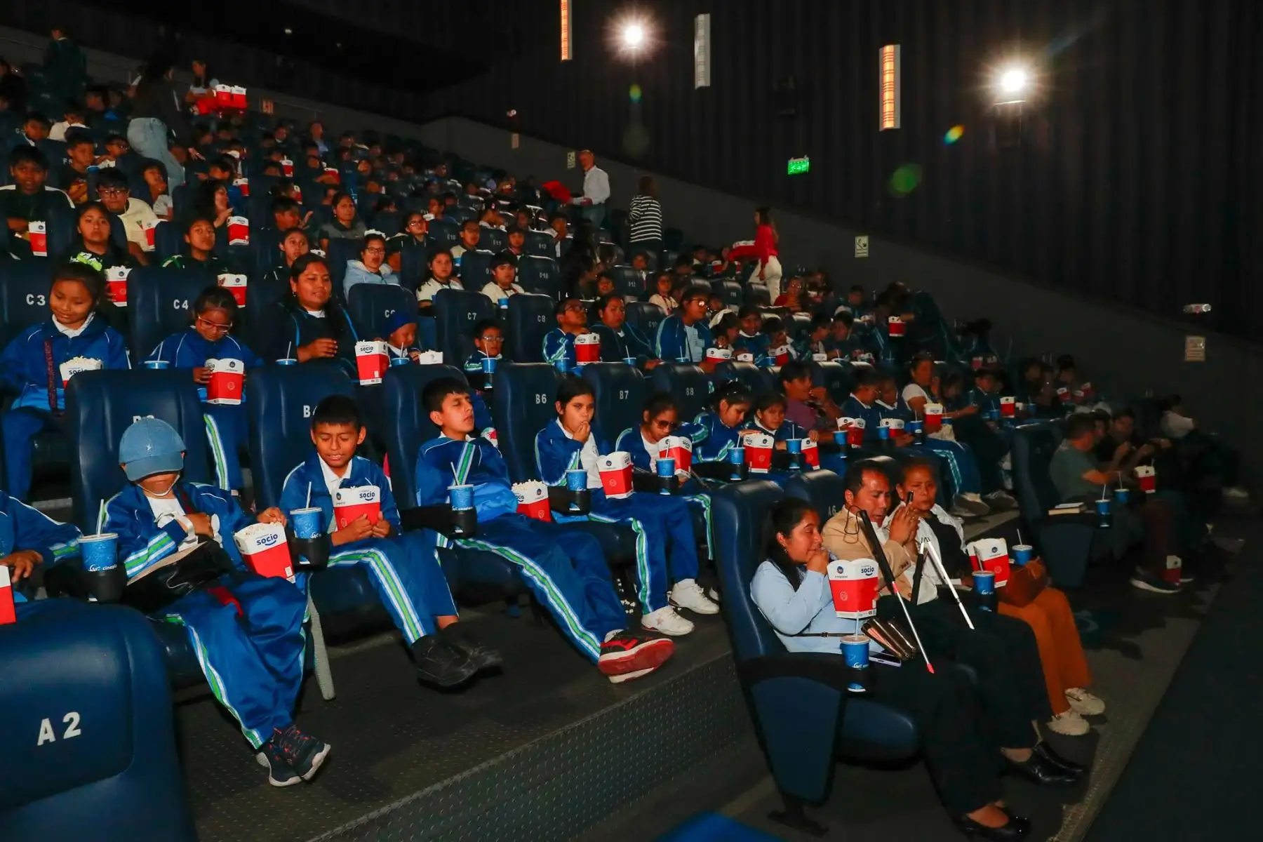 Se realizó la séptima edición del Festival de Cine Accesible en el Cineplanet de Plaza Santa Catalina, ubicado en La Victoria, orientado principalmente a personas con discapacidad. Se proyectó la película peruana animada "Milagros, una osa extraordinaria". Foto: ANDINA/Daniel Bracamonte