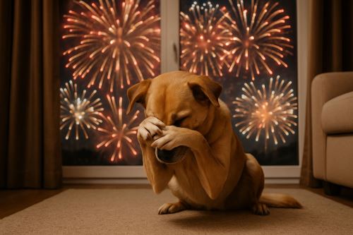 Veterinarios alertan sobre daños auditivos por pirotecnia en mascotas. Foto: Imagen creada con Inteligencia Artificial