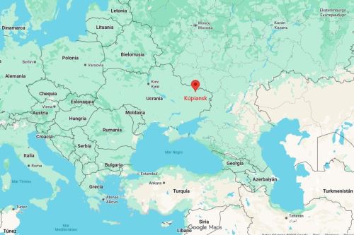 Plano de localización de la ciudad ucraniana de Kúpiansk, tomada recientemente por fuerzas rusas. Imagen: Google Maps.