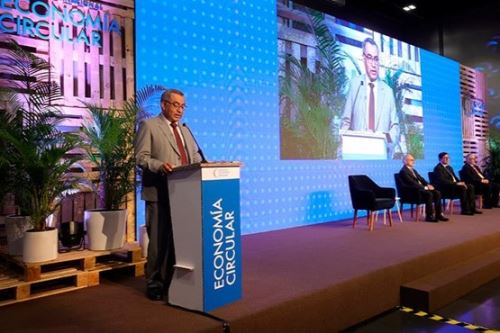 El ministro Aldo Prieto participó en el octavo Foro Internacional de Economía Circular. Foto: MTC/Difusión.