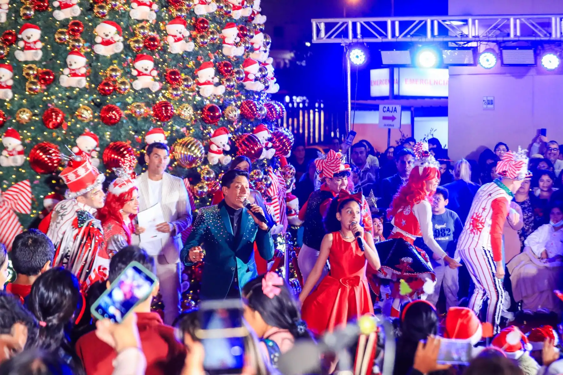 Artistas del mundo del espectáculo como Cielo Torres, André Sina y Luna participaron en el encendido del Árbol Navideño 2025 en el marco de la campaña "Navidad Tiempo de Sanar: con vocación y esperanza". Foto: ANDINA/Ricardo Cuba
