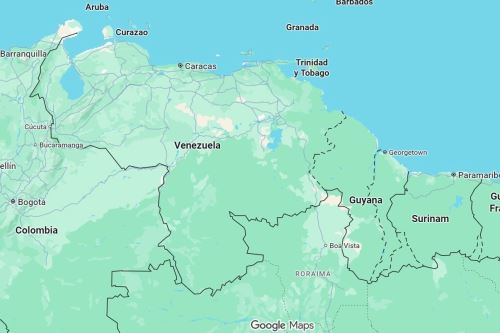 Mapa de localización de Venezuela y Guyana en Sudamérica. Imagen: Google Maps.