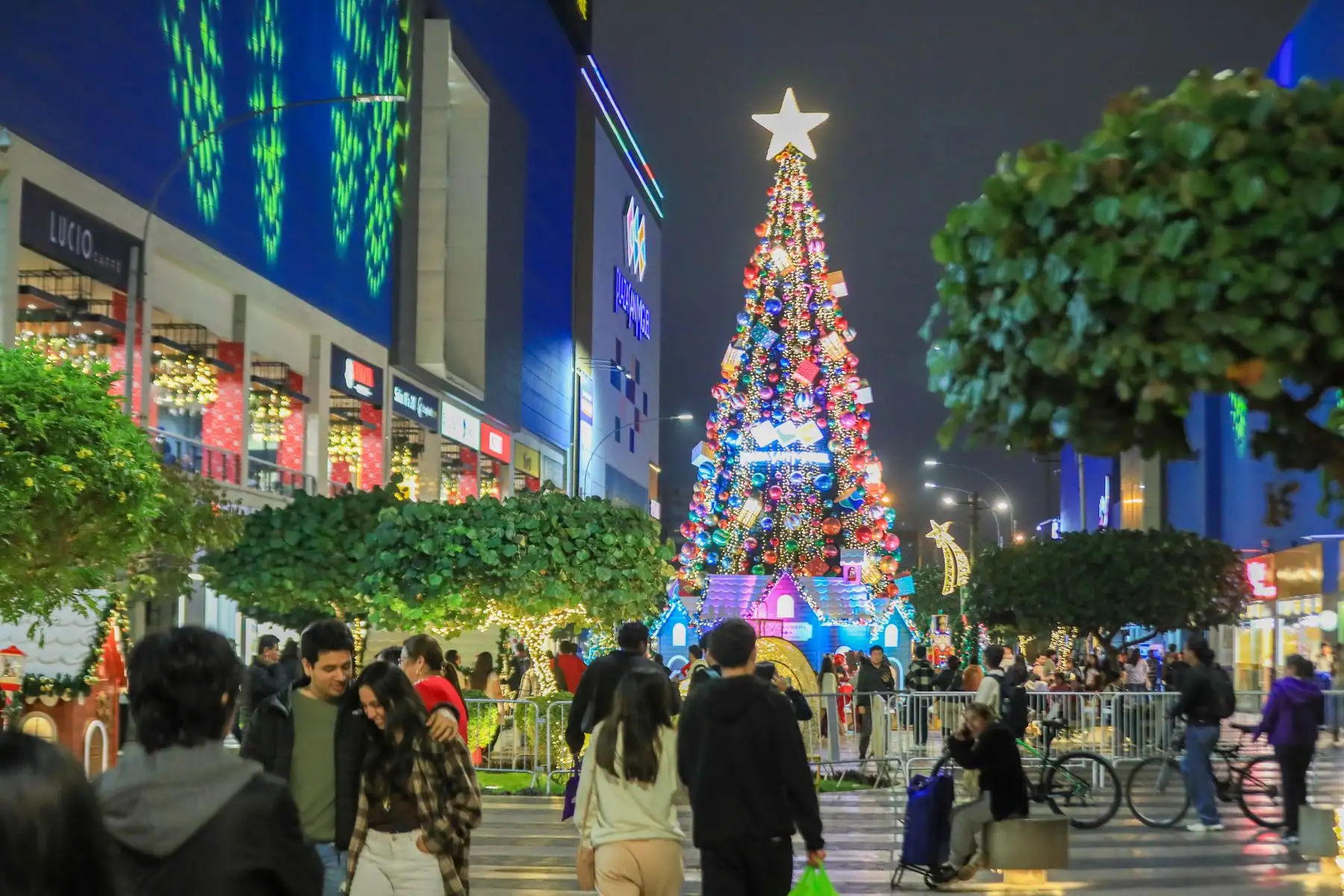 El enorme árbol de navidad atrae las miradas desde lejos e invita a los transeúntes a visitar el boulevard.  Foto: ANDINA/Ricardo Cuba