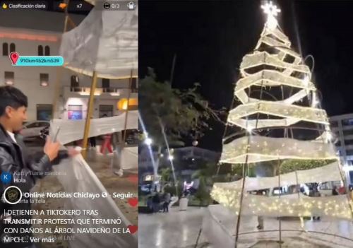 Fiscalía investiga a tiktokero acusado de azuzar a destruir el árbol navideño de Chiclayo.