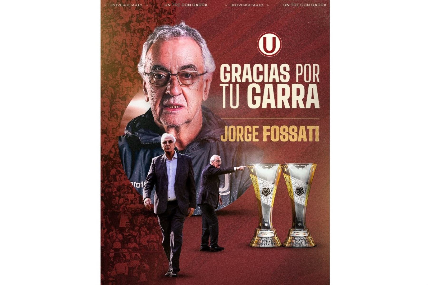 Universitario de Deportes comunicó en redes sociales el alejamiento de Jorge Fossati. Imagen: X/Internet.