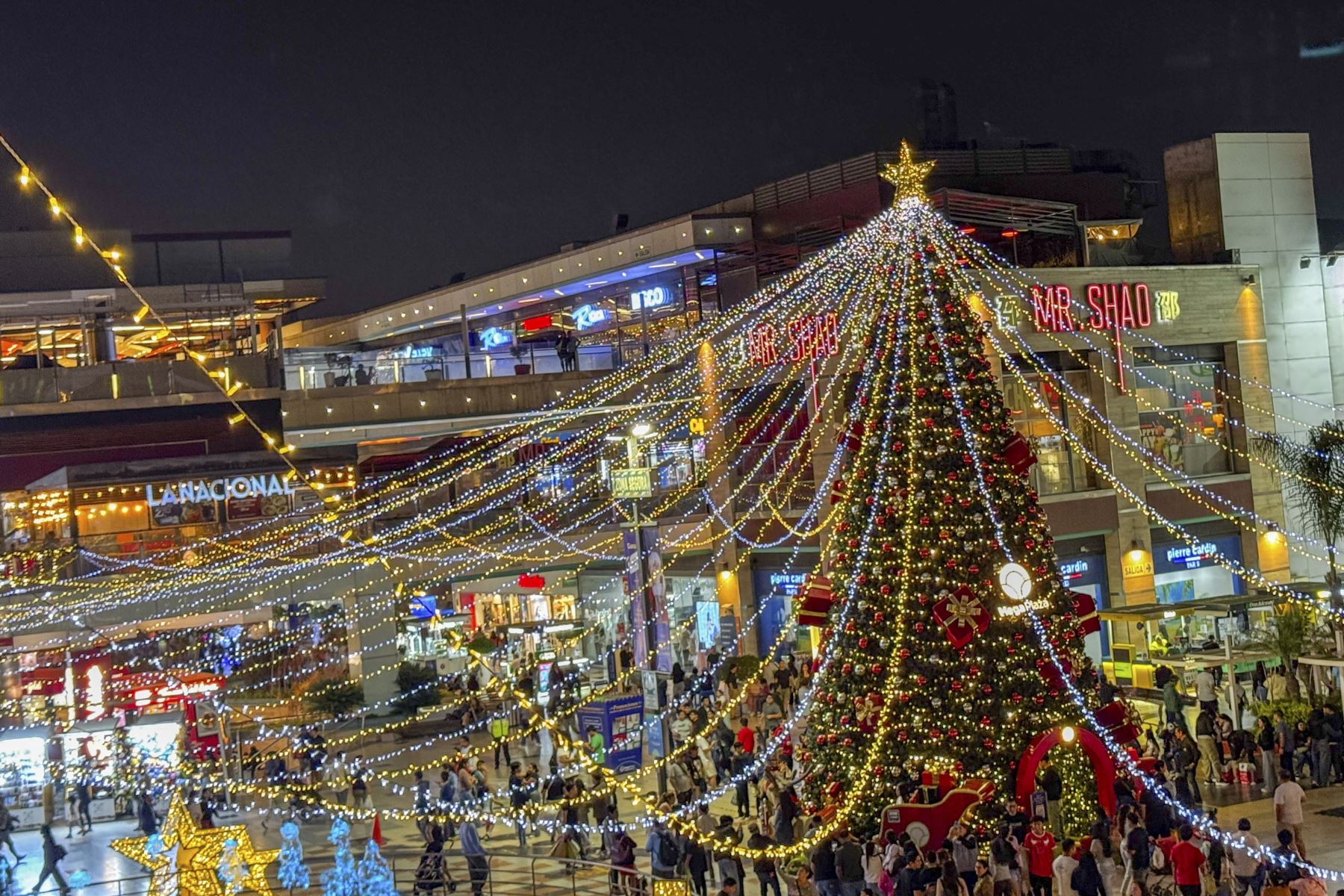 Los vecinos del cono Norte disfrutan cada noche del árbol navideño levantado en Mega Plaza, ubicado en los olivos. Innumerables foquitos de luz adornan el hermoso árbol. Foto: ANDINA/Ricardo Cuba