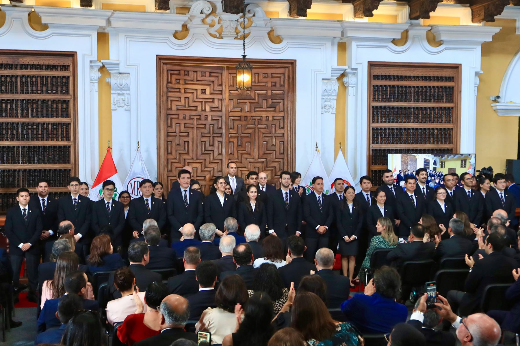El presidente de la República, José Jerí, participa en la ceremonia de clausura del Año Lectivo 2025 de la academia Diplomática del Perú Javier Pérez de Cuéllar, que se realizó en el Palacio de Torre Tagle del Ministerio de Relaciones Exteriores el jueves 18 de diciembre. Foto: ANDINA/Ricardo Cuba