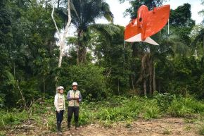 El dron WingtraOne VTOL es una tecnología de última generación y de largo alcance empleada recientemente en la supervisión de una concesión forestal en Madre de Dios. Foto: Osinfor