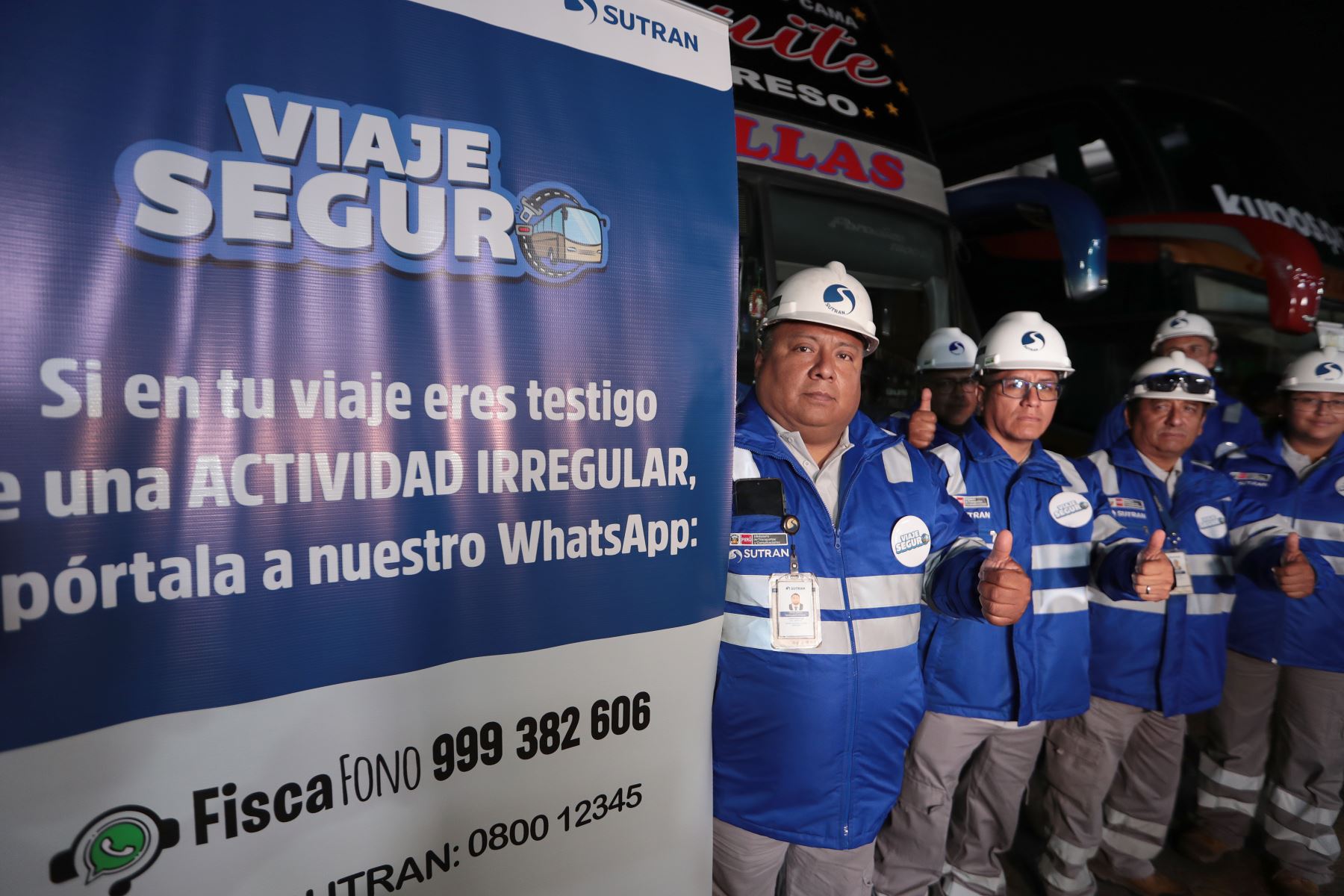 Autoridades de Sutran, PNP, Sucamec y Migraciones participan en el Lanzamiento oficial de la campaña "Viaje Seguro".
Foto:ANDINA/Verónica Calderón Zúñiga.