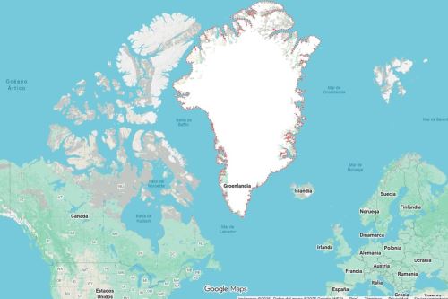 Mapa de ubicación de Groenlandia. Imagen: Google Maps.