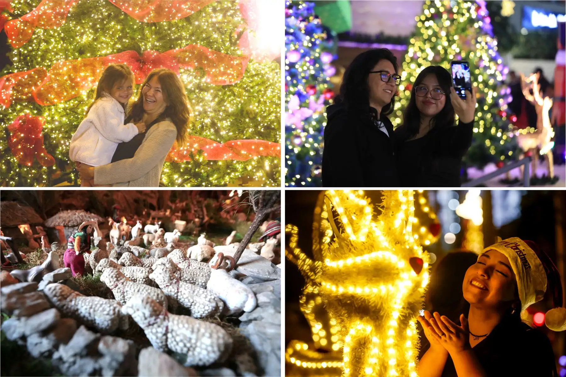 En el marco de las celebraciones por Navidad, cientos de limeños recorren diversos puntos de la capital para vivir el espíritu festivo. Entre los más visitados destacan el monumental nacimiento de la Iglesia La Merced, el boulevard iluminado de la Plaza San Miguel, la cuadra 2 de la calle Daniel Hernández en San Isidro y los arreglos navideños de la Plaza de Armas, espacios que reúnen tradición, luces y encuentro familiar. Foto: Composición digital con fotos de Verónica Calderón, Ricardo Cuba y Luis Iparraguirre