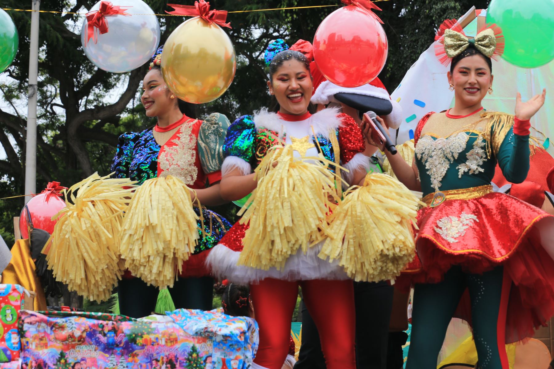 La División de Tránsito realizó una Caravana Navideña con el objetivo de llevar un mensaje de alegría, prevención y seguridad vial a la ciudadanía durante la temporada festiva. La actividad se inició en el Campo de Marte y contó con la participación de personal policial, vehículos institucionales y mensajes alusivos a la Navidad y a la conducción responsable. El evento fue encabezado por autoridades policiales y contó con presencia de medios de comunicación. Foto: ANDINA/Héctor Vinces