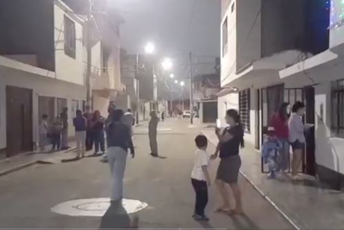 Algunas personas ganaron las calles ante el prolongado movimiento telúrico registrado esta noche. Foto: ANDINA/Difusión