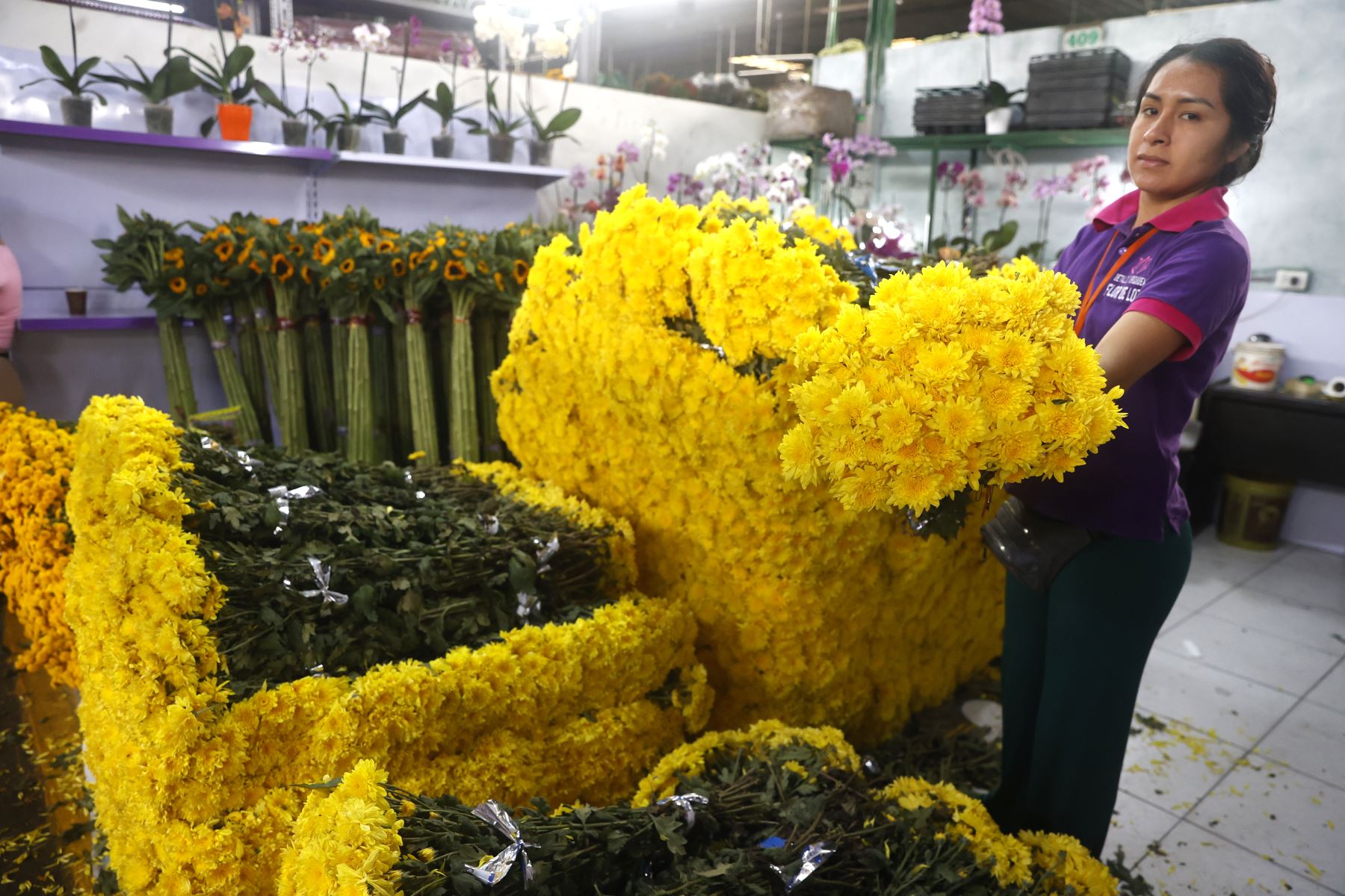 En vísperas de Año Nuevo, la venta de flores amarillas se ha incrementado en el mercado de flores, donde comerciantes reportan una mayor afluencia de compradores que buscan cumplir con esta tradición asociada a la buena suerte y los nuevos comienzos. Foto: ANDINA/Vidal Tarqui