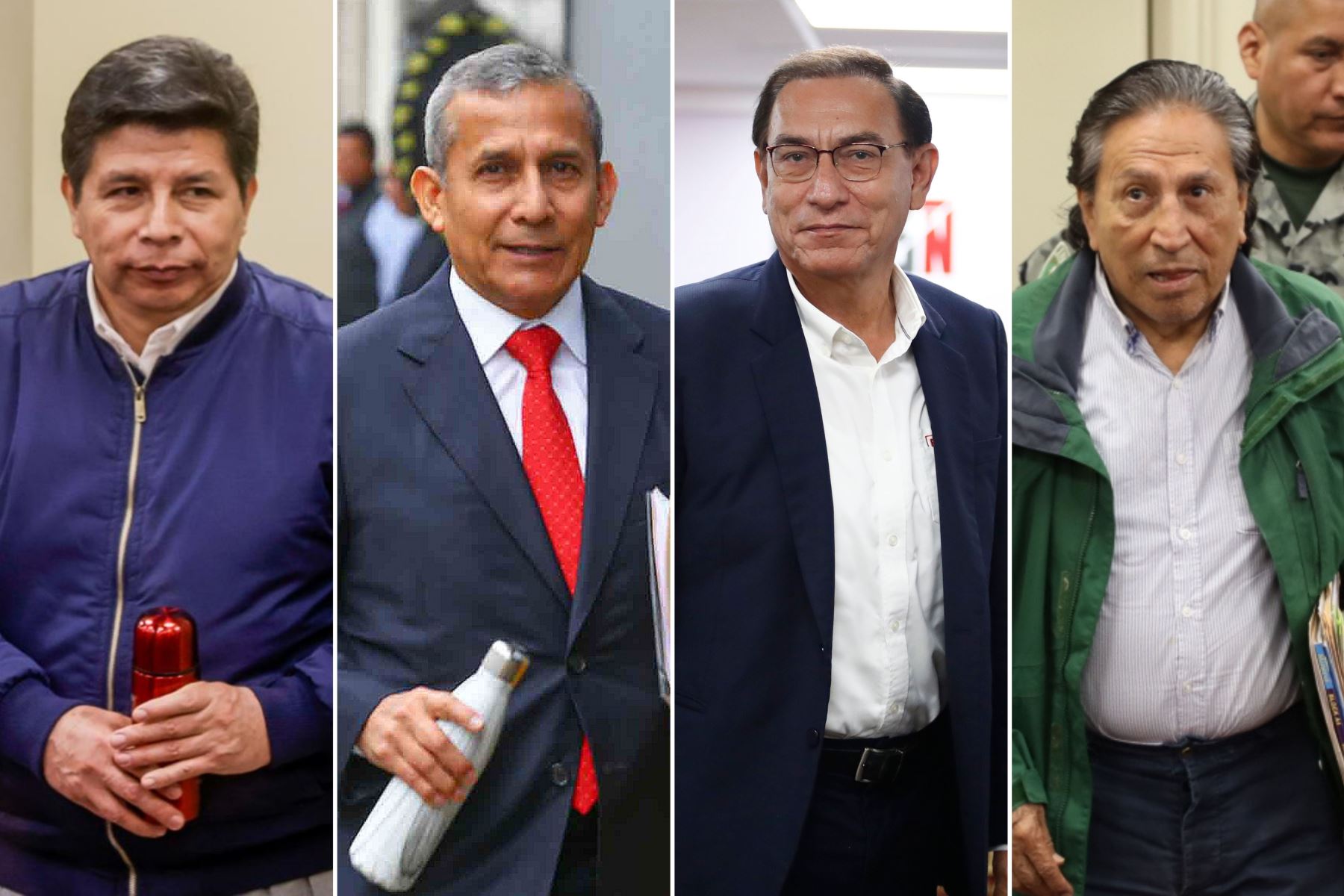 Cuatro expresidentes sentenciados por corrupción y presos en el penal Barbadillo: Alejandro Toledo, Martín Vizcarra, Ollanta Humala y Pedro Castillo. Foto: Luis Iparraguirre, Jhonel Rodríguez, Daniel Bracamonte e INPE